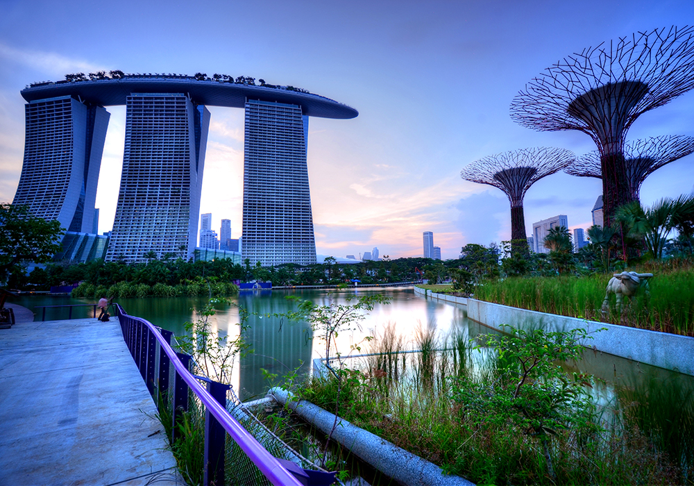 Singapore. Marina Bay Sands and gardens by the Bay